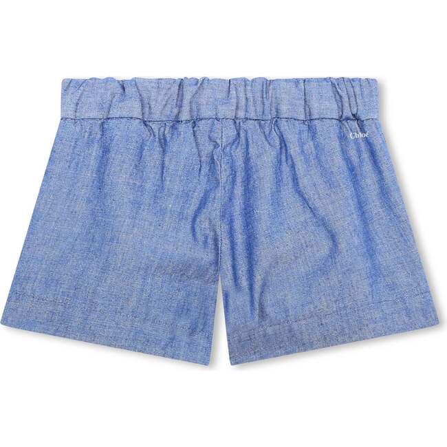 Star Embroidered Chambray Shorts, Blue - Shorts - 2