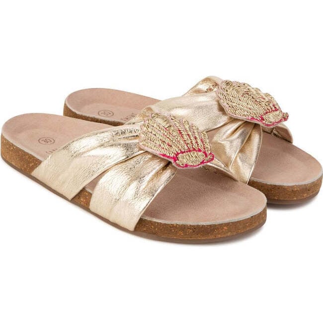 Crown Satin Sandals, Gold