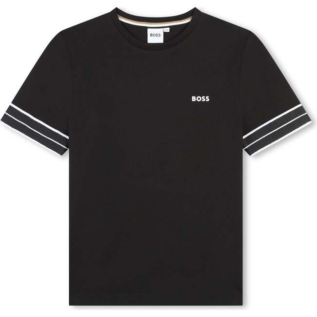 Striped Sleeve Logo T-Shirt, Black