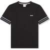 Striped Sleeve Logo T-Shirt, Black - T-Shirts - 1 - thumbnail