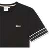 Striped Sleeve Logo T-Shirt, Black - T-Shirts - 2