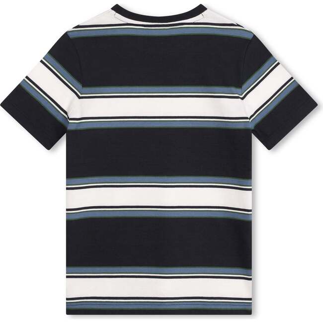 Striped Logo Cotton T-Shirt, Blue - T-Shirts - 3