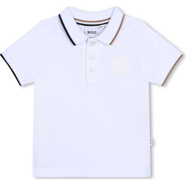 Striped Collar Logo Polo, White