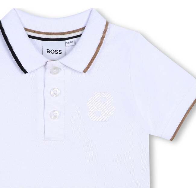 Striped Collar Logo Polo, White - Polo Shirts - 2