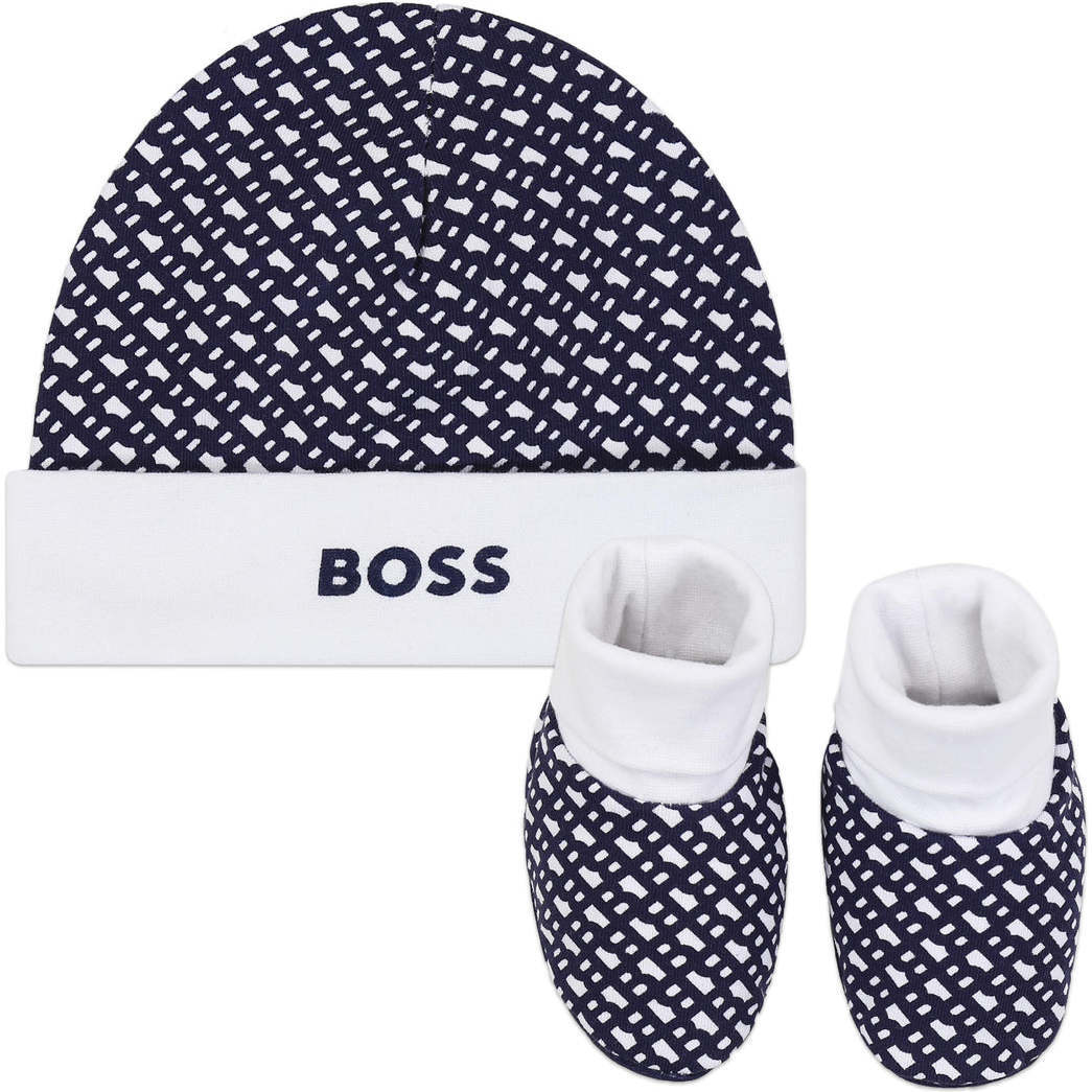 Logo Print Hat & Booties Set, Navy - Mixed Apparel Set - 1