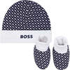 Logo Print Hat & Booties Set, Navy - Mixed Apparel Set - 1 - thumbnail