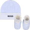 Logo Print Hat & Booties Set, Blue - Mixed Apparel Set - 1 - thumbnail