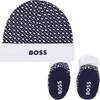 Logo Print Hat & Booties Set, Navy - Mixed Apparel Set - 3