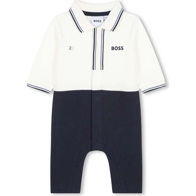 Logo Collared Romper, White