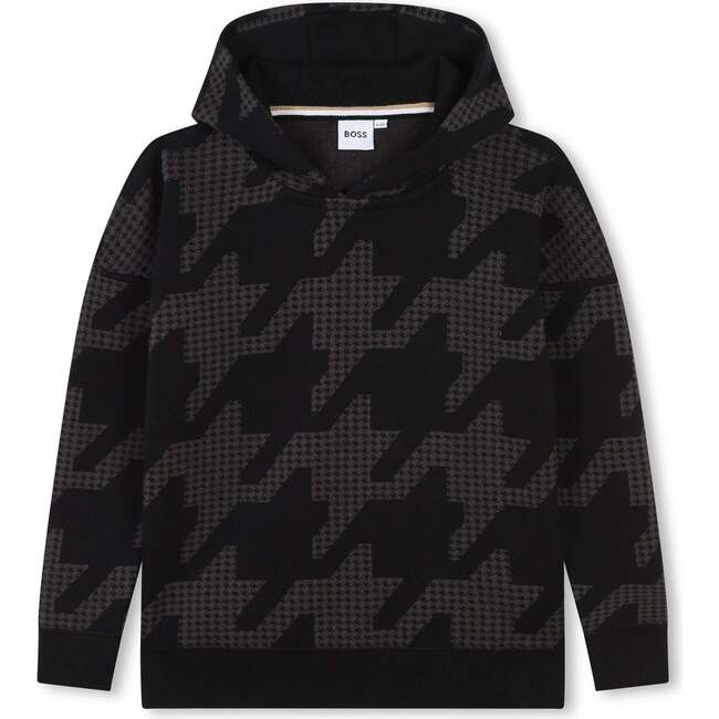 Houndstooth Print Sweatshirt, Black