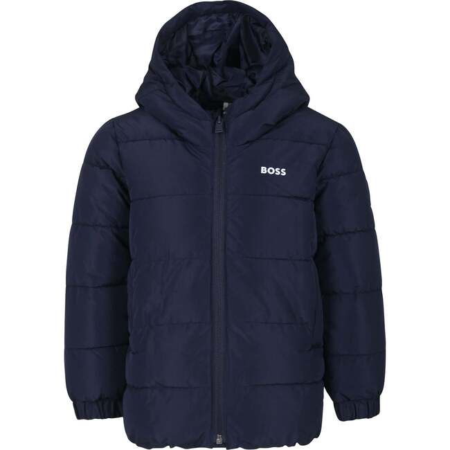 Hooded Logo Puffer Jacket, Navy