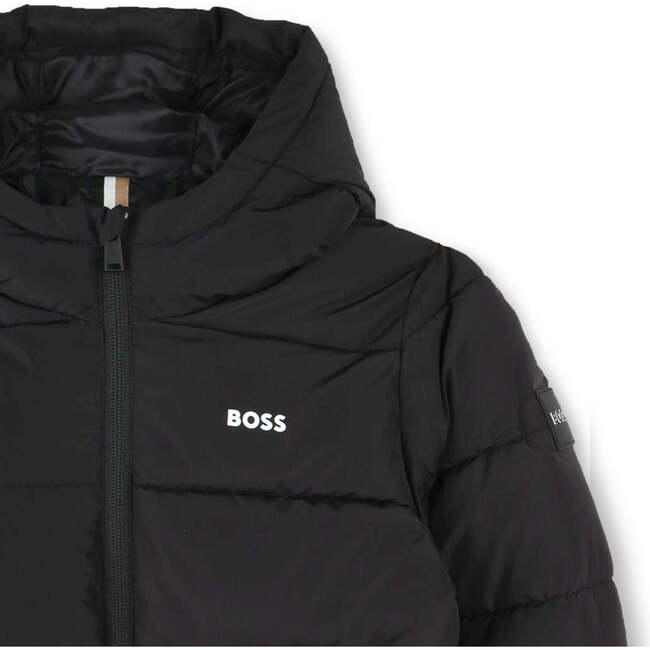 Hooded Logo Puffer Jacket, Black - Puffers & Down Jackets - 2