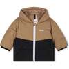 Colorblock Logo Puffer Jacket, Beige - Puffers & Down Jackets - 1 - thumbnail