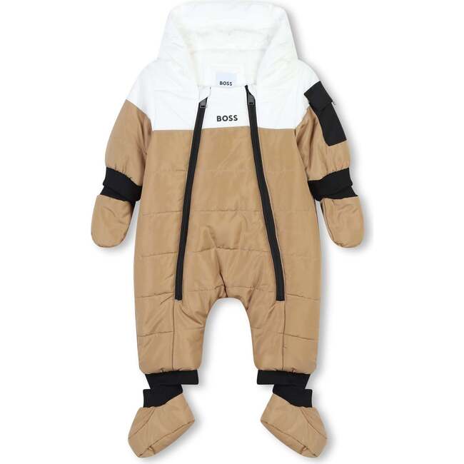 Colorblock Down Snowsuit, Beige