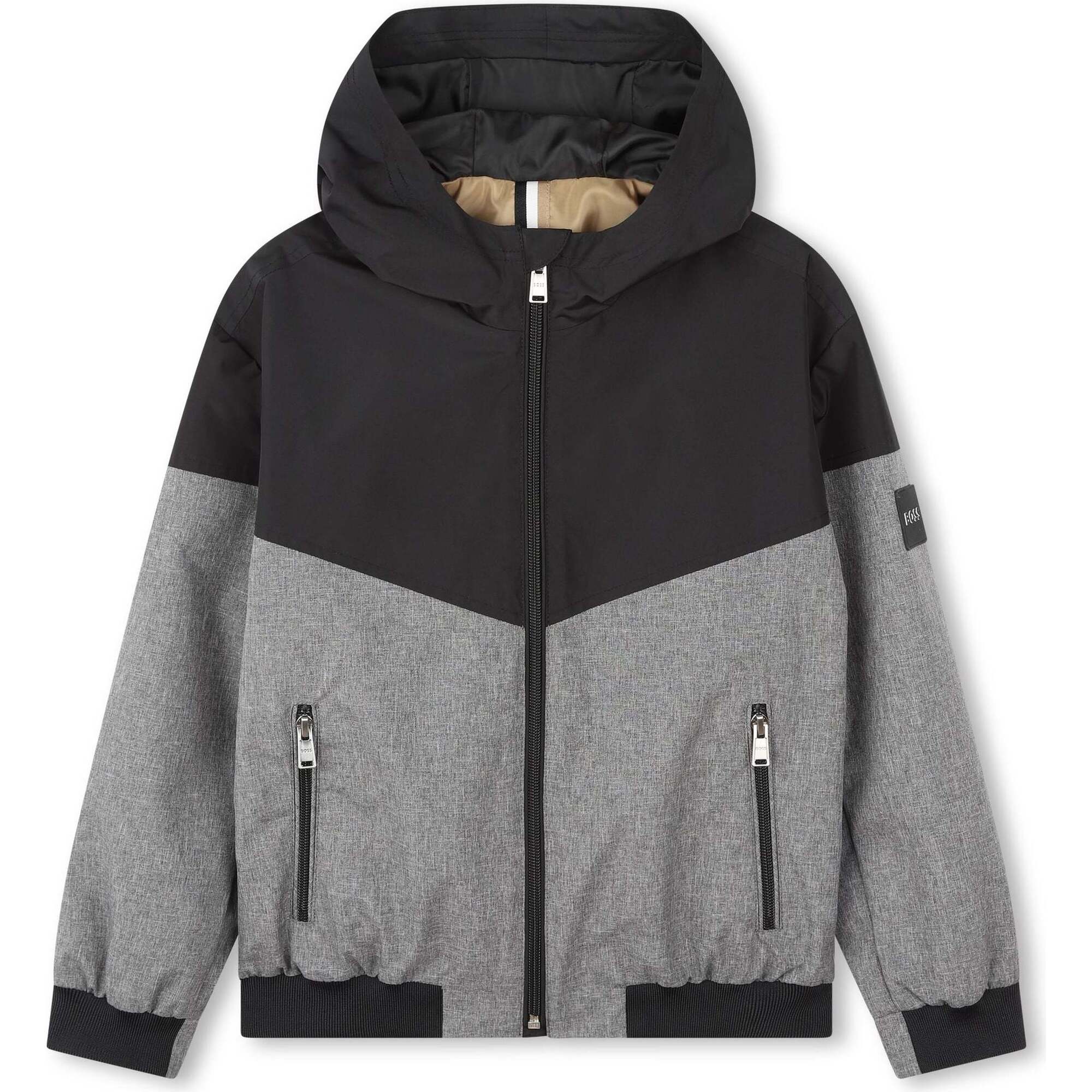 Chevron Hooded Windbreaker, Black - Jackets - 1