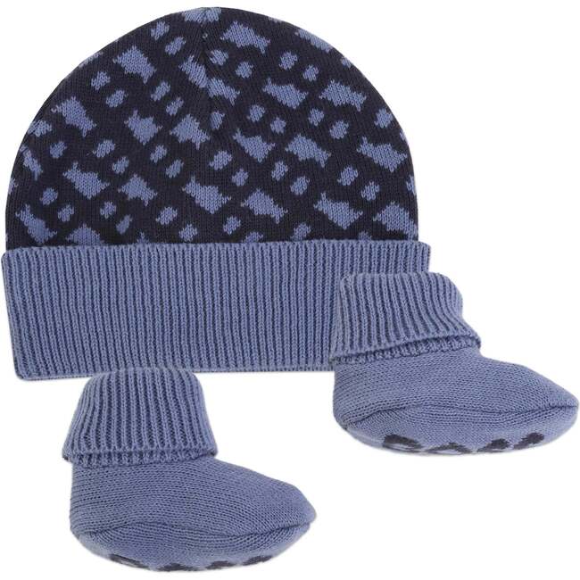 AOP Logo Hat & Booties Set, Navy