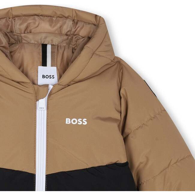 Colorblock Logo Puffer Jacket, Beige - Puffers & Down Jackets - 5