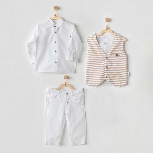 3pc Cool Dude Striped Outfit, White - Mixed Apparel Set - 2