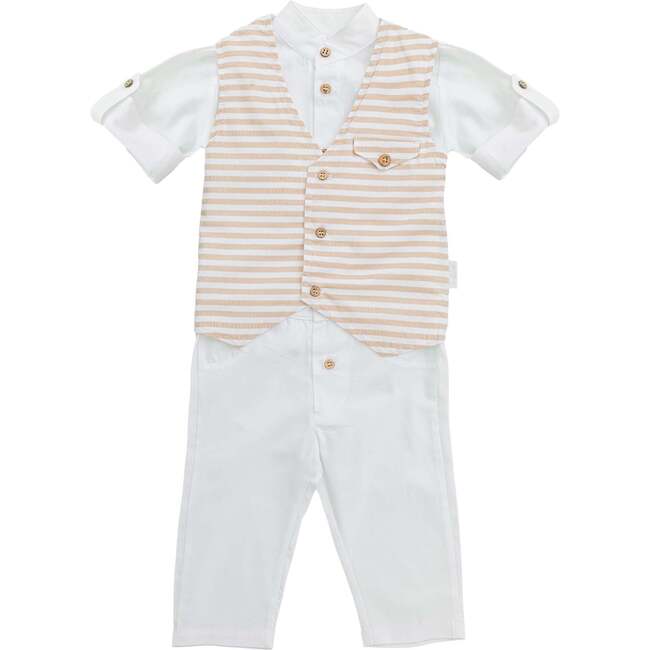 3pc Cool Dude Striped Outfit, White - Mixed Apparel Set - 3