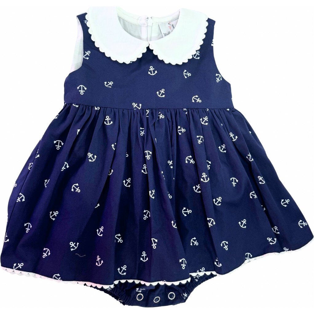Baby Girl Anchors Away Dress, Navy - Dresses - 1