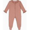 Ribbed Frill Two Way Zip-Up Footie, Pink - Footie Pajamas - 1 - thumbnail