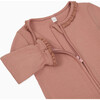Ribbed Frill Two Way Zip-Up Footie, Pink - Footie Pajamas - 2
