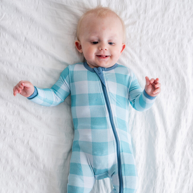 Baby Bamboo Pajamas w/ DreamCuffs®, Blue Gingham - Footie Pajamas - 2