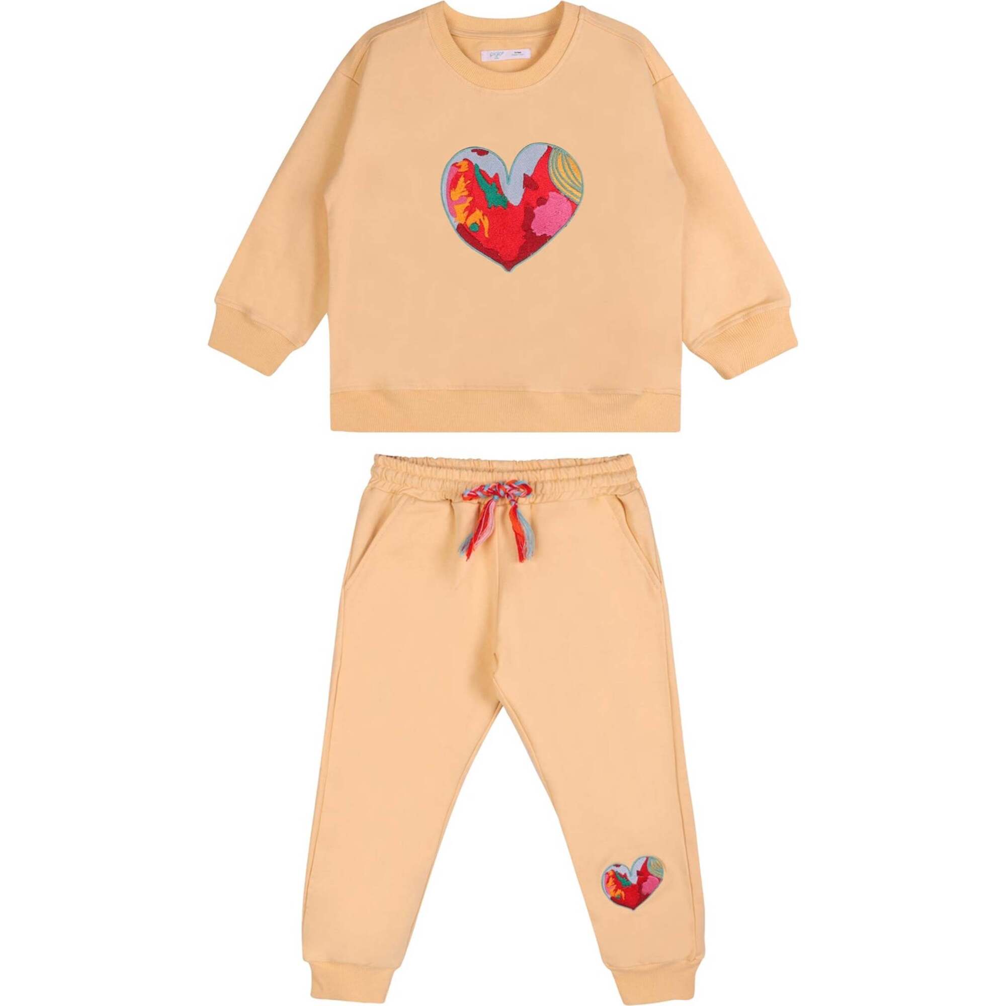 Orange Happy Heart Sweatshirt + Pants Set - Mixed Apparel Set - 1