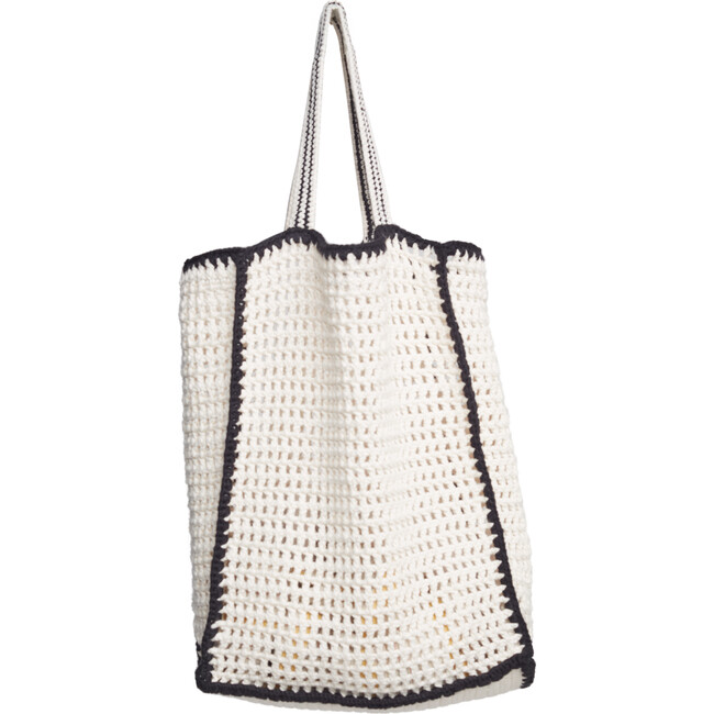 Vera Tote Bag, Ivory W/Black Tipping