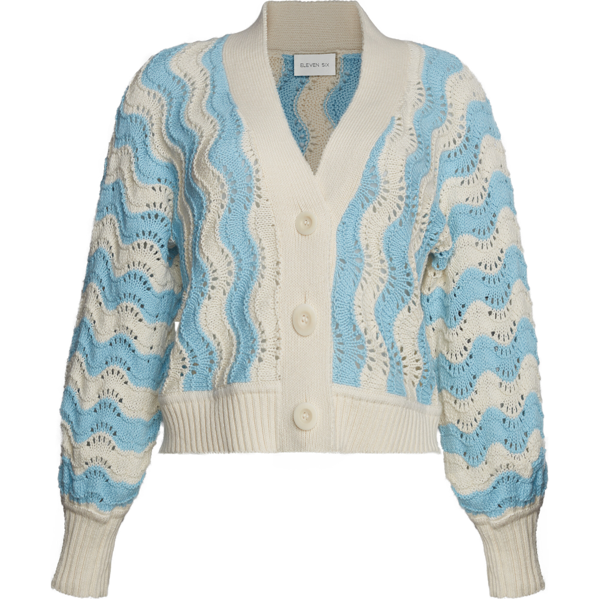 Luna Cardi, Ivory/Robin Egg Blue - Cardigans - 1