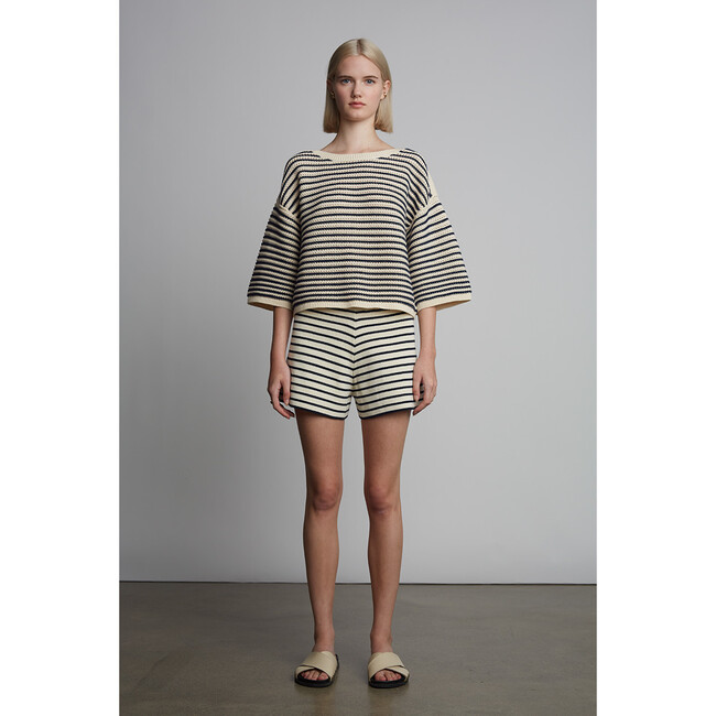 Lea Stripe Short, Ivory/Navy Stripe - Shorts - 4
