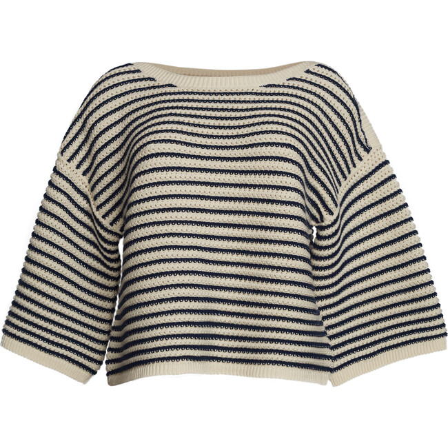 Elena Sweater, Ivory/Navy Stripe