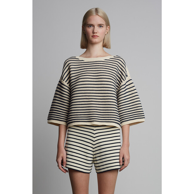 Elena Sweater, Ivory/Navy Stripe - Sweaters - 3