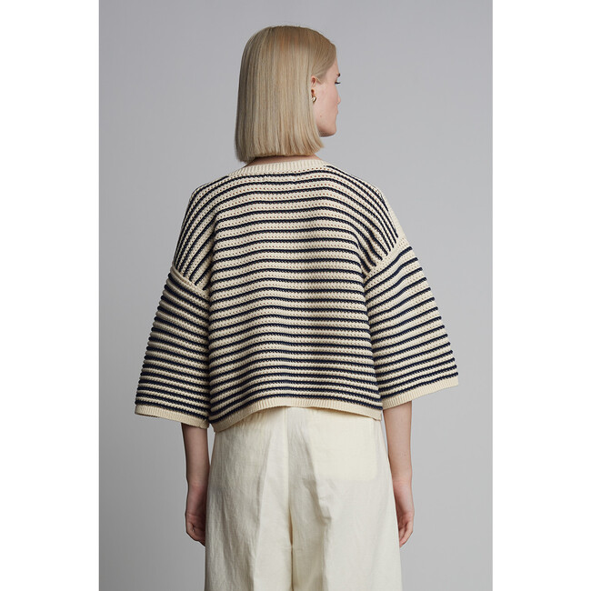 Elena Sweater, Ivory/Navy Stripe - Sweaters - 4