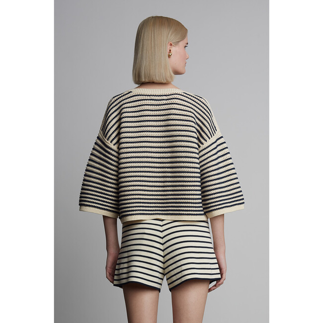 Elena Sweater, Ivory/Navy Stripe - Sweaters - 6