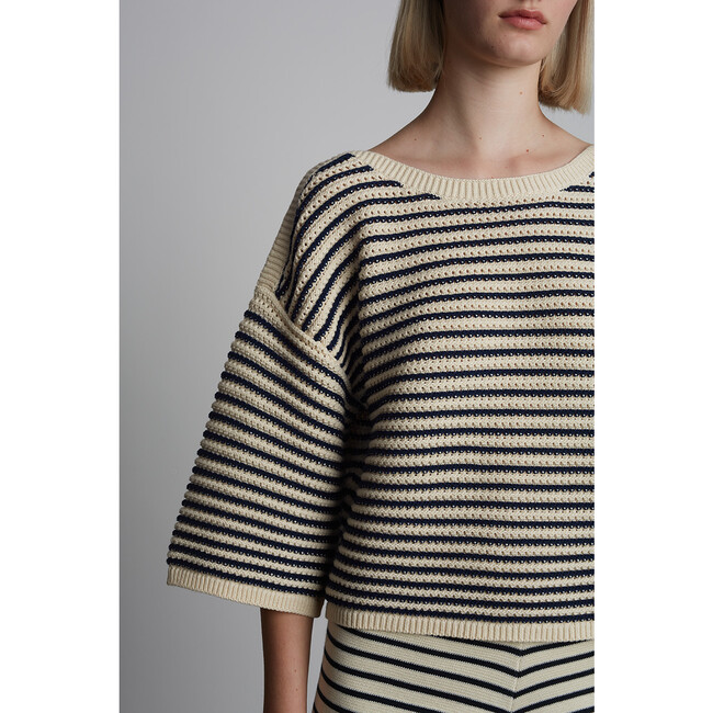 Elena Sweater, Ivory/Navy Stripe - Sweaters - 8