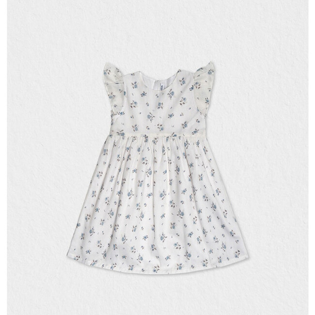 Eugenie Girl Dress Sleeveless, White Flowery Blue