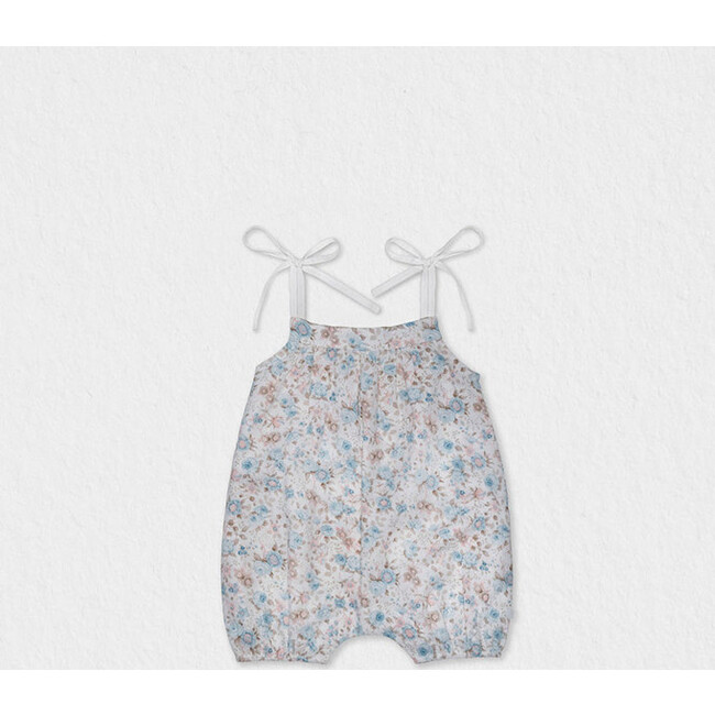 Mila Baby Romper, Flowery Blue Beige - Rompers - 2
