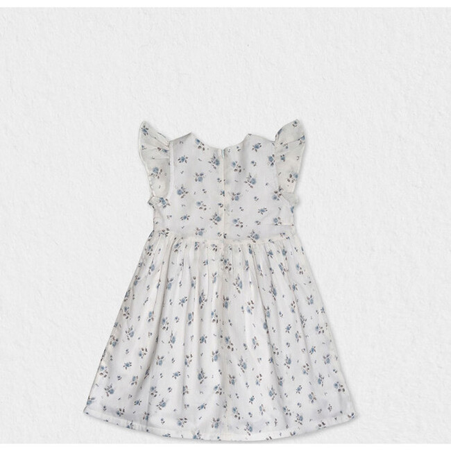 Eugenie Girl Dress Sleeveless, White Flowery Blue - Dresses - 2
