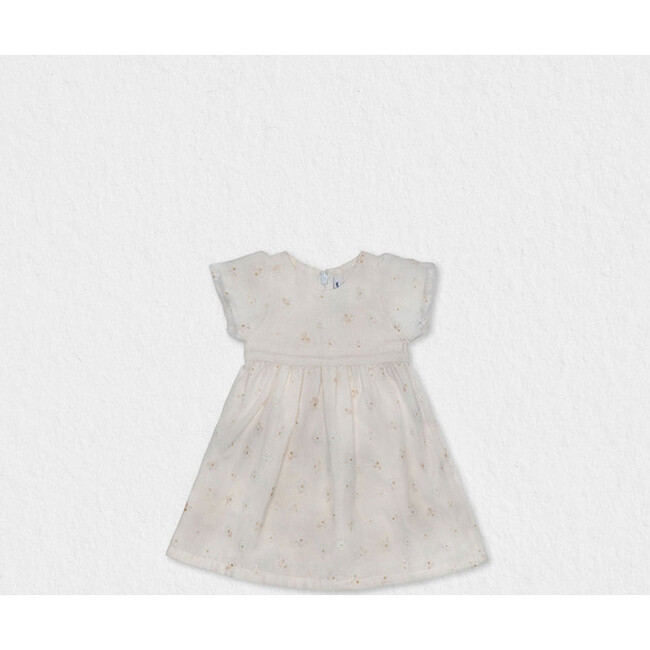 Esperanca Baby Dress Short Sleeve, White Gold Organza - Dresses - 1