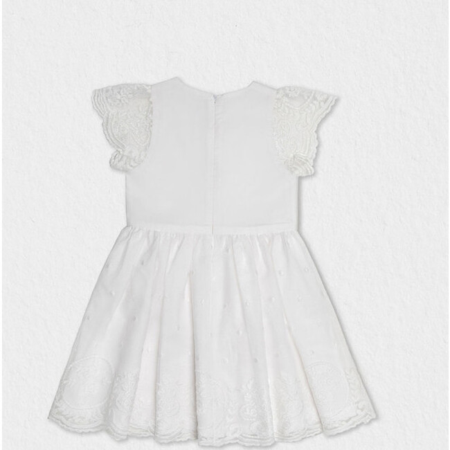 EniSSa Girl Dress Short Sleeve, White Embroidered Organza