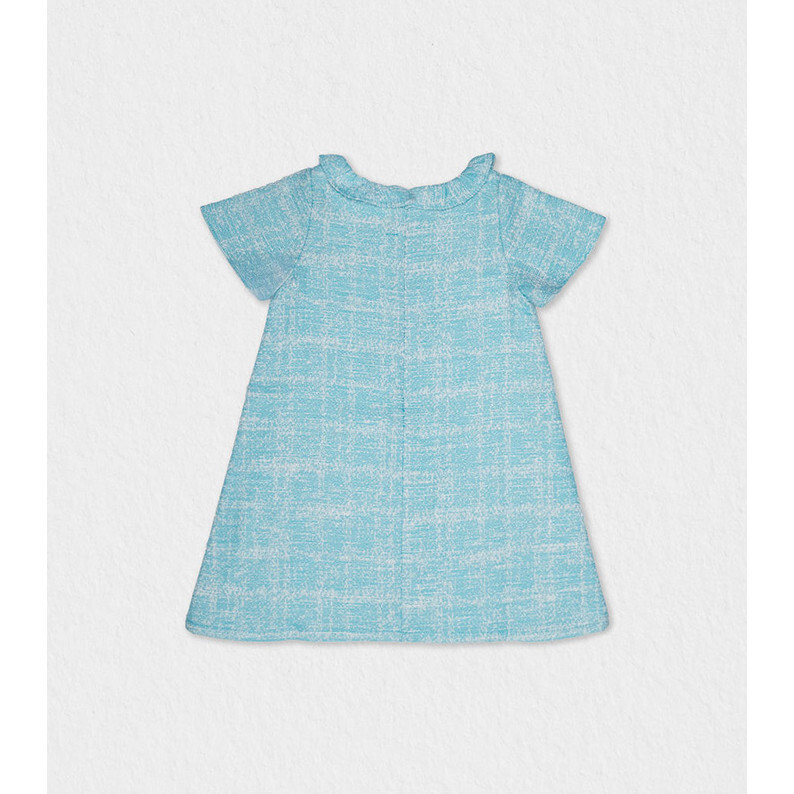 Emma Girl Dress Short Sleeve, Blue Tweed - Dresses - 1
