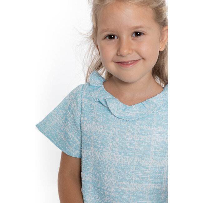 Emma Girl Dress Short Sleeve, Blue Tweed - Dresses - 4