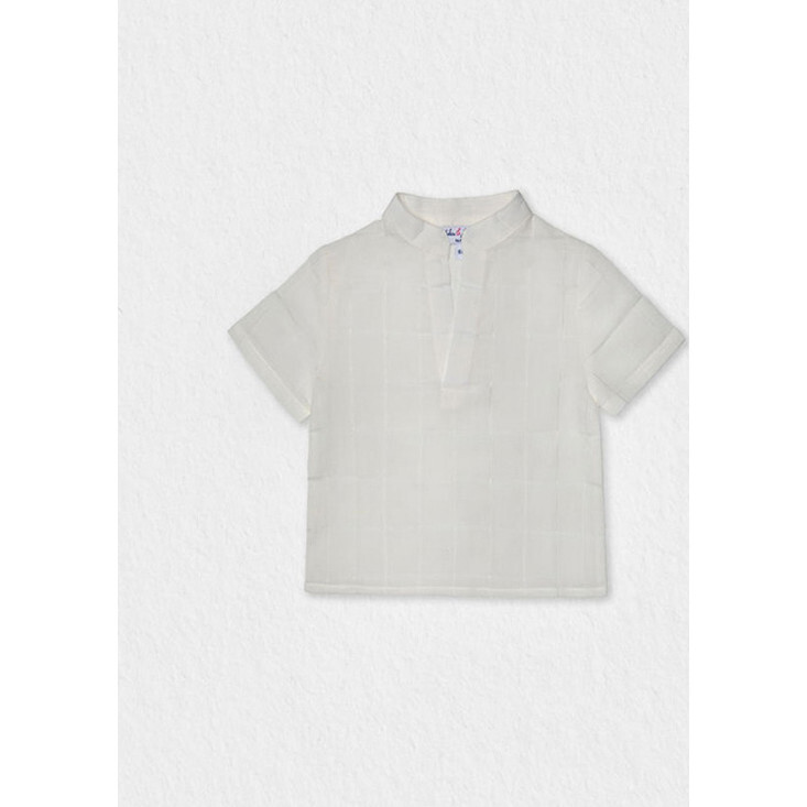 Dev Baby Boy Shirt SS Linen, White Openwork - Polo Shirts - 1