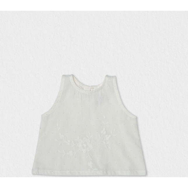 Fleur Baby Blouse Sleeveless, White Plumeti Embroidered