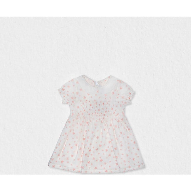 Eva Baby Dress Smock Short Sleeve, Flowery Pink - Dresses - 1