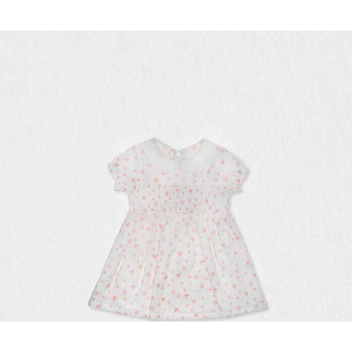 Eva Baby Dress Smock Short Sleeve, Flowery Pink - Dresses - 1