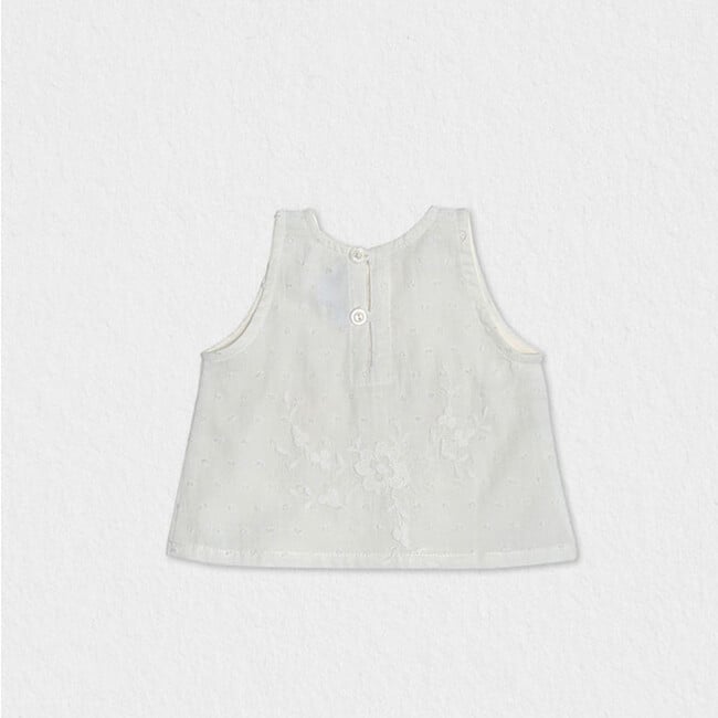 Fleur Baby Blouse Sleeveless, White Plumeti Embroidered - Blouses - 2