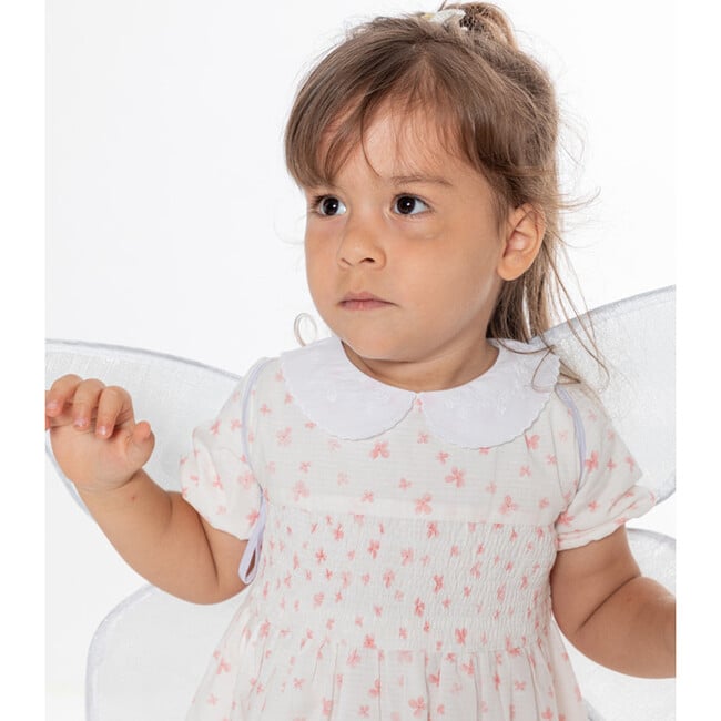 Eva Baby Dress Smock Short Sleeve, Flowery Pink - Dresses - 3