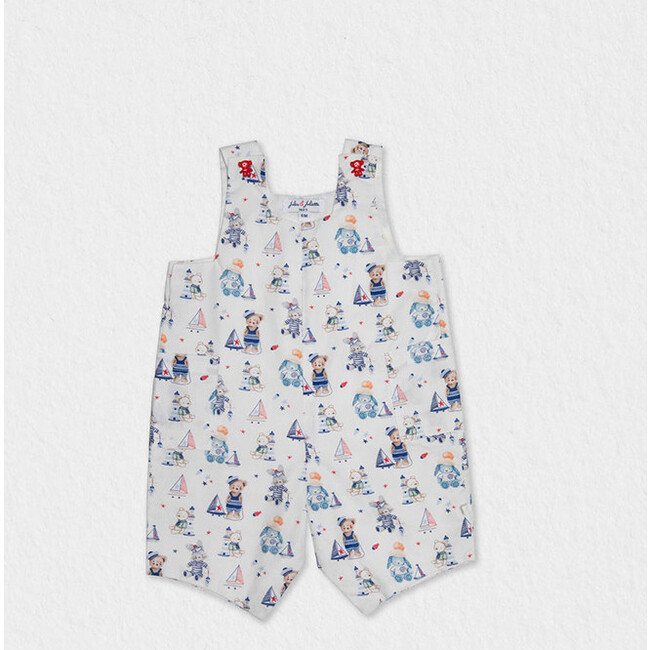 Damien Baby Dungaree Cotton, Blue Red Bear - Rompers - 1